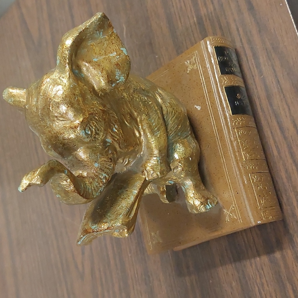 Vintage Brass & Ceramic Elephant reading a book